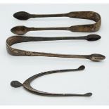 Two pairs of Georgian hallmarked silver sugar tongs, one bright cut circa 1800, maker Thomas