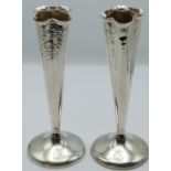 Arts and Crafts pair of hallmarked silver quatrefoil shaped hammered vases, Birmingham 1902, maker