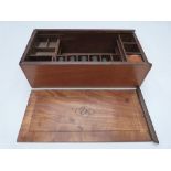 Italian 19thC sewing / needlework fruitwood workbox with fitted interior and sliding lid, W27 x