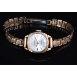 Sekonda 9ct gold ladies wristwatch with gold hands and baton markers, silver dial and 17 jewel