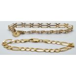 A 9ct gold gate bracelet and 9ct gold curb link bracelet