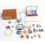 A collection of costume jewellery etc including Longines watch box, Smiths watch, Victorian