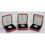 Three Royal Mint silver proof Piedfort £1 coins, 1999, 2000 and 2001, all cased with certificates