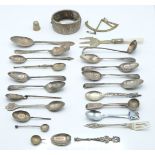 Quantity of Georgian and later hallmarked silver cutlery to include teaspoons, replica Roman