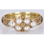 Victorian mourning ring set with split pearls and an engraved band set with plaited hair and