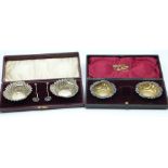 Two cased pairs of Victorian/Edward VII hallmarked silver salts, one pair Birmingham 1903 maker W