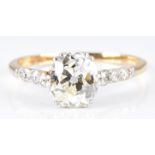 Victorian 18ct gold ring set with an old cut diamond of approximately 1.7ct, with diamond
