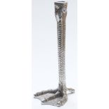 Aluminium novelty candlestick in the form of an ostrich foot, after Anthony Redmile, height 28.5cm