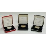 Three Royal Mint silver proof Piedfort £2 coins, comprising 1996, 1997 and 1998, all cased with