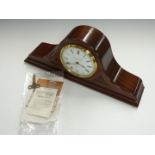 An inlaid mahogany mantel clock with 'Knight Gibbons, London' to face, with paperwork and key, H18 x
