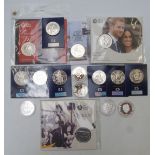 A collection of £5 crowns, mostly in Royal Mint presentation packs, includes Queen 2018, Pride of