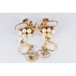 A pair of 9ct gold earrings set with pearls in the form of a bunch of grapes and a pair of 9ct