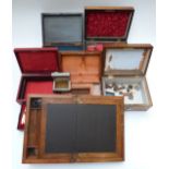 Six various 19thC and later mahogany, rosewood and other work boxes and writing slopes, miniature