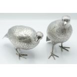 Pair of Elizabeth II hallmarked silver novelty partridges by Edward Barnard & Sons Ltd, Hatton