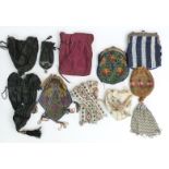 Ten 19th/20thC beadwork/silk bags and purses, largest 20 x 15cm