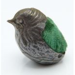 Hallmarked silver novelty pin cushion formed as a bird chick, import marks for Birmingham 1979,