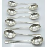 Elizabeth II set of eight hallmarked silver Hanovarian rat tail pattern soup spoons, London 1965