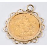 A 9ct gold pendant set with a 1911 gold full sovereign, 9.7g