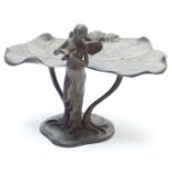 Brass or bronze figural Art Nouveau style tazza, width 27.5cm