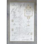 Elizabeth II hallmarked silver map of Great Britain with boundary lines and coats of arms of the