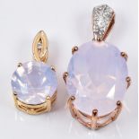 Two 9ct gold pendants, one set with an oval cut lavender quartz and a diamond and the other with a