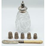 Five various hallmarked silver thimbles including Charles Horner, Victorian hallmarked silver bladed