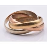 A 9ct gold tri-coloured Russian style wedding band/ ring, 3.3g, size F/G