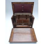 Oak travelling writing slope and stationery box with Bramah lock, the double fold out slope