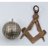 Victorian silver sphere charm dated 1888, and a Masonic charm