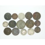 A collection of fifteen worn but interesting UK etc coins to include William III shilling, George II