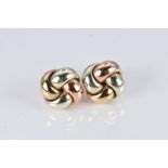 A pair of 9ct gold tri-coloured knot design earrings, 3.9g