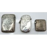 Three Victorian and later hallmarked silver vesta cases, Birmingham 1894, 1905 and 1913, height of