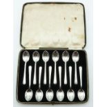 Art Deco cased set of hallmarked silver coffee spoons, Birmingham 1939 maker Barker Brothers