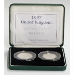 Royal Mint 1997 UK Silver Proof 50p Two-Coin Set, cased with certificate