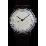 Omega gentleman's wristwatch ref. 2220 with black Roman numerals, silver hands and hour markers,
