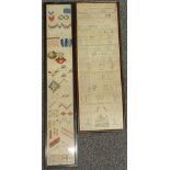 Two 19thC embroidery samplers, largest 60 x 20cm