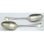 Georgian pair of bottom hallmarked silver table spoons, London 1774, maker John Lambe, length