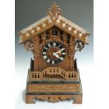 Late 19thC/ early 20thC Black Forest mantel cuckoo clock with pierced gallery decoration and two