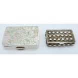 Two hallmarked silver trinket boxes, one with bobble design and gilt interior, the other with