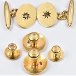 A pair of 18ct gold cufflinks set with a diamond to each in a star setting by Georg Jensen, and four