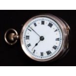 Unnamed 9ct gold keyless winding open faced pocket watch with blued hands, black Roman numerals,
