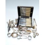 Hallmarked silver handled dessert knives and forks together with various silver plated cutlery