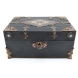 Victorian brass bound ebonised box raised on moulded feet W20 x D14 x H9.5cm