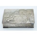 Possibly American or Canadian white metal box decorated with landscape and animals, width 13cm,