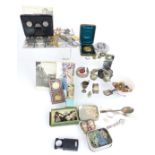 A collection of jewellery including a yellow metal pocket watch, Mexican silver pendant set with