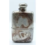 Edward VII hallmarked silver hip flask with bayonet hinged cap and removable cup with gilt wash