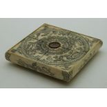 A 19th/20thC bone Chinese Feng Shui compass, 10 x 10cm