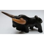 Bronze model of a bull of Art Deco geometric style, with oversize horns, length 21cm