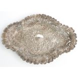 Edward VII hallmarked silver lozenge shaped pierced bowl or basket with shaped edge and pierced