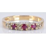 A 9ct gold ring set with rubies and diamonds, 2.3g, size N